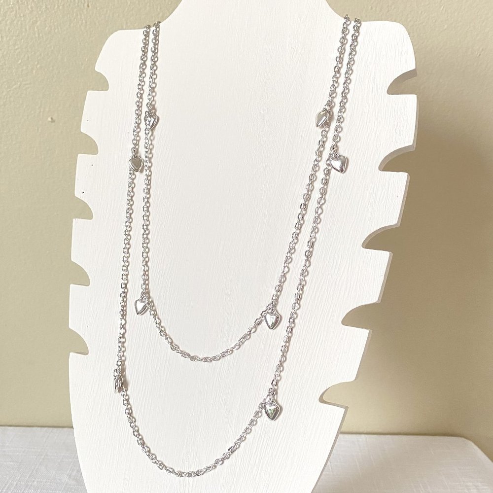 Sarah Coventry Vintage Silver Tone Heart Charm Necklaces (set of two)
